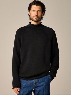 J. CREW 1988 Rollneck™ sweater in cotton in Black Size M $98 BW186